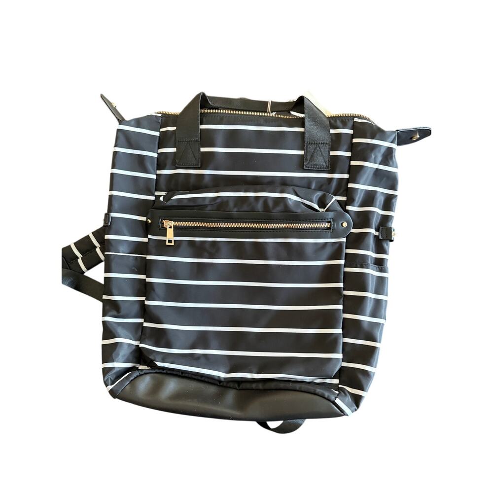 A New Day Black White Stripe Backpack Tote Laptop Bag Travel NWT Gold Zipper